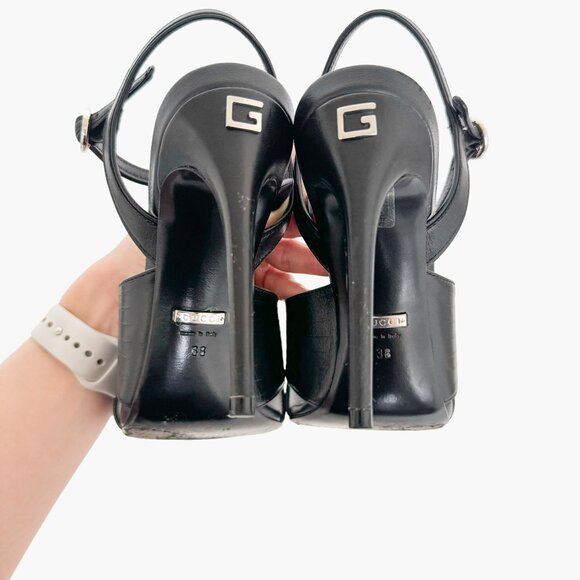 Gucci Betsey 105 Criss-Cross Strap Sandals EU 38 US 8 Black Leather High Heel - Picture 13 of 16